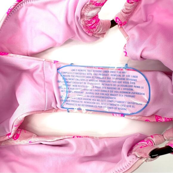 ASOS DESIGN ring high leg high waist bikini bottom in pink butterfly Size US 4 - Picture 3 of 7